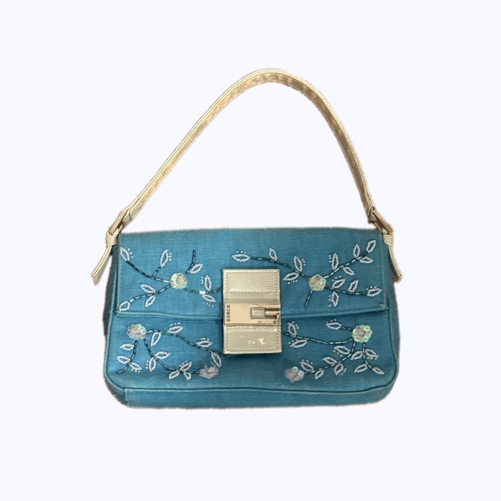 Vintage Guess Rare Embroidered Blue Handbag